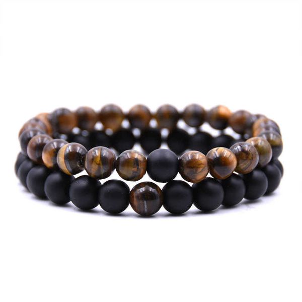 

bracciale uomo 2 pezzi pietre naturali braccialetto regalo fidanzato donna chakra con vere pietre naturali tibetano yoga gioielli, Black