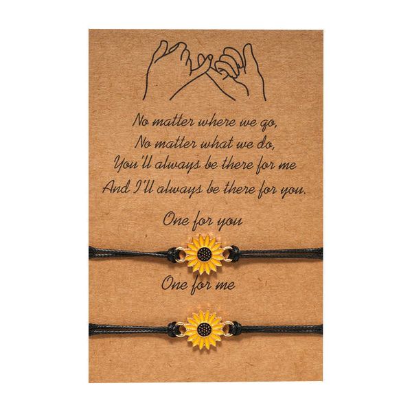 

friendship card bracelet personalized alloy dripping oil sunflower wax thread woven bracelet jewelry, Golden;silver
