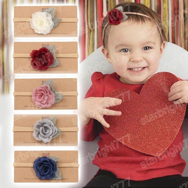 

fashion artificial flower elastic nylon hairband cute handmade floral infant headband diy party decoration birthday gift, Slivery;white