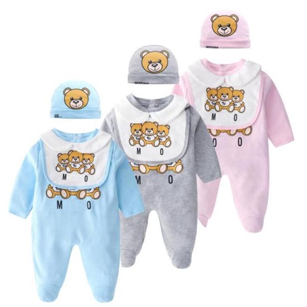 

retail newborn baby romper 2pcs set with cap cotton onesies printed jumpsuit one-piece outfit jumpsuits toddle infant kids designer clo259g, Blue