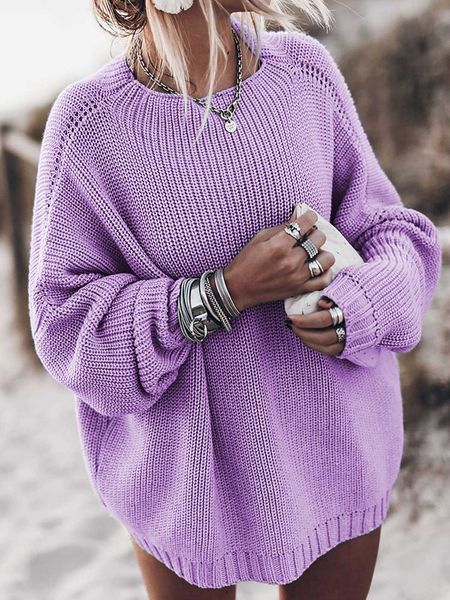 

women's knits tees oversized sweater fall 2022 sweater for women solid pink blue khaki purple pullover long sleeve loose knitted sweate, White