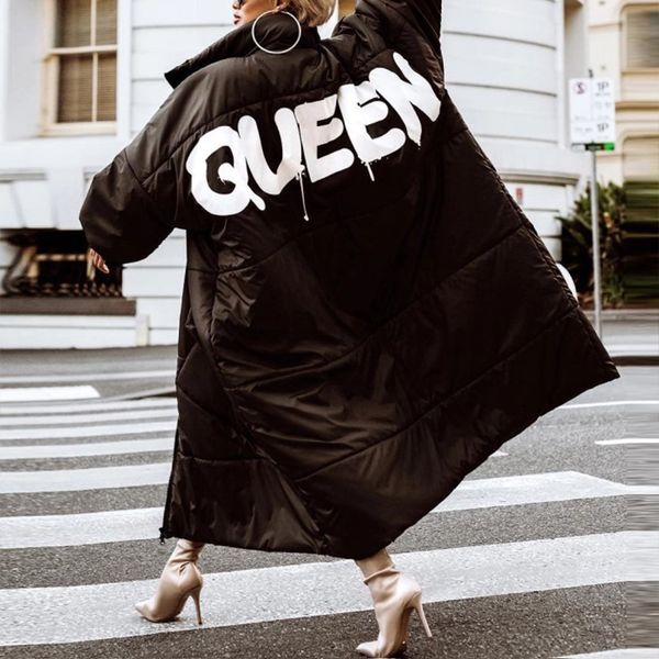 

women's down parkas oversized thick cotton queen king parka women warm jacket winter print coat elegant fashion padded for female 22111, Black