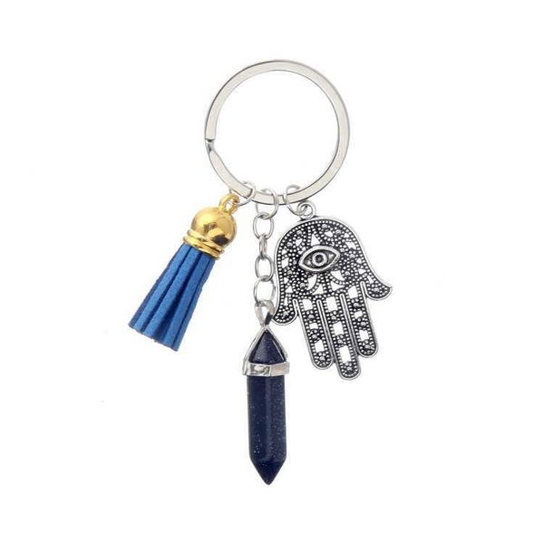 

fatima eye palm quaste schlsselanhnger hexagonal crystal stone point pendant charm schlsselanhnger bulk grohandel yoga geschenke fr frauen, Silver
