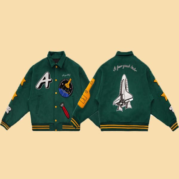 

high street brand fff afgk pattern embroidery print green baseball jacket men's coat men's clothing winter coat if9q, Black;brown