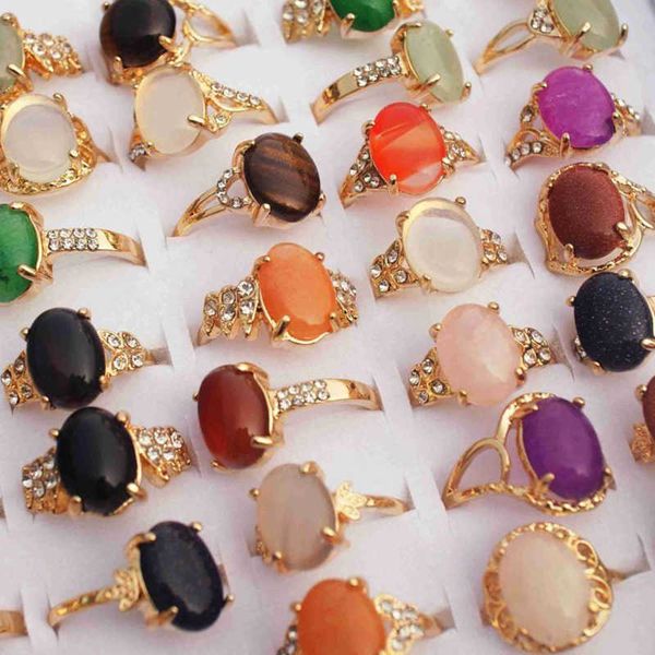 

natural band gem stone rings for women men mix bohemian style bulk jewelry wholesale, Silver