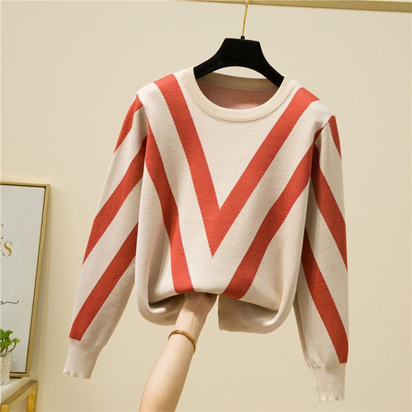 

women's sweaters knitted sweater loose striped jersey mujer winter clothes autumn o neck pullover long sleeve pull femme 221119, White;black