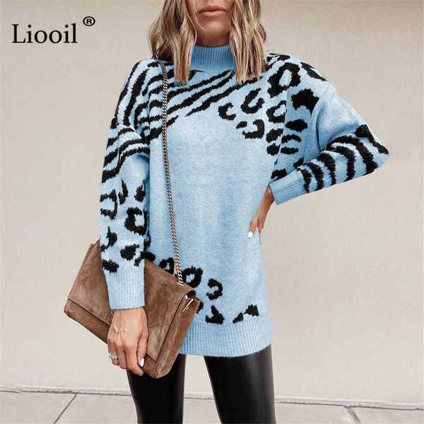 

women's knits tees leopard print turtleneck knitted sweaters for women ladies warm clothes baggy jumpers thick mock neck pullovers autu, White