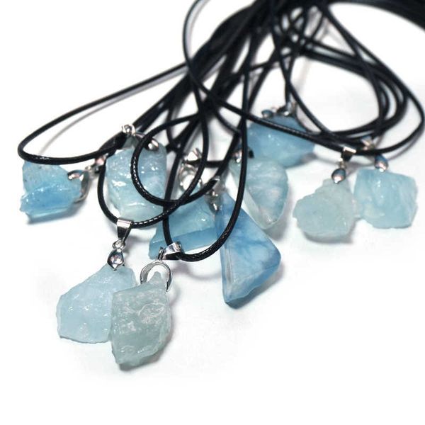 

aquamarine pendant crystal necklace irregular raw gemstone healing sea blue quartz stone wholesale in bulk, Silver