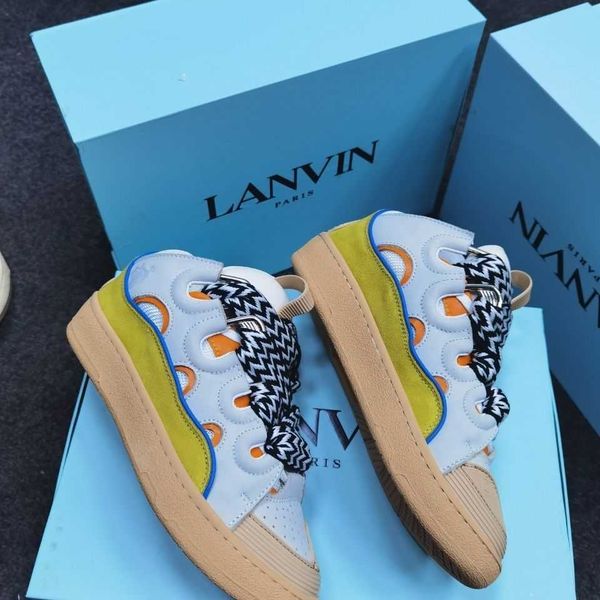 

luxury dress shoes designer men women shoe lanvins sneakers bread sneaker genuine leather mens womens flat bottom casual trainer, Black