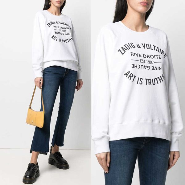 

zv women classic letter print sweatshirt white cotton designer sweater fashion pullover hoodie, Black