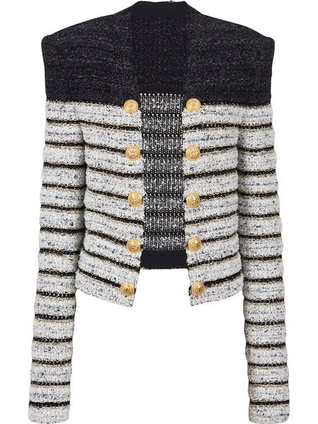 

women's knits tees high street autumn winter designer jacket classic lion buttons color block striped soft warm knit cardigan coat 2211, White