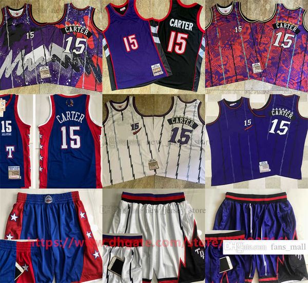 

mitchell and ness real embroidery basketball vince 15 carter jerseys retro purple white 1998-99 man stitched breathable sport all-star 2004, Black;red