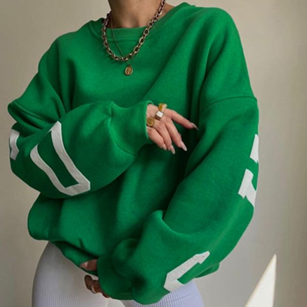 

women's hoodies sweatshirts fashion women long sleeve streetwear casual o neck loose autumn winter letter print pullover 221119, Black