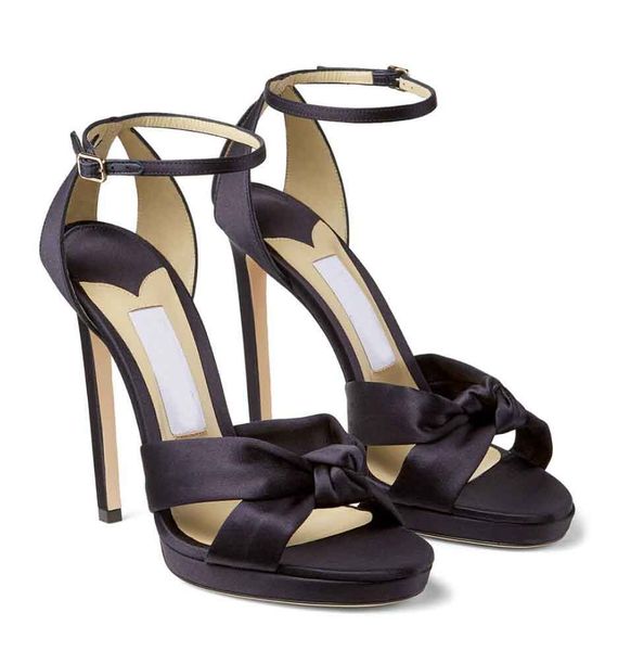 

famous brand women rosie sandals shoes satin two tubular straps platform heels wedding party dress lady elegant pumps eu35-43 with box, Black