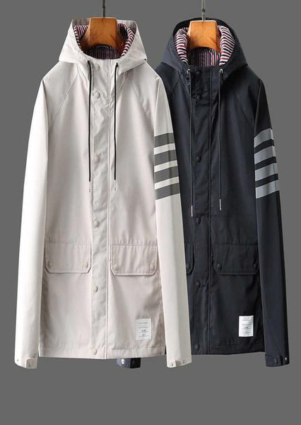 

new 2022 fashion tb thom brand jacket men cardigans clothing spring autumn hooded reflective stripe waterproof casual coat with no8010398, Black;brown