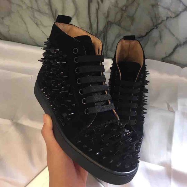 

luxury high heels black suede genuine leather red soles shoes for men casual flats loafers women spikes toecap sneakers