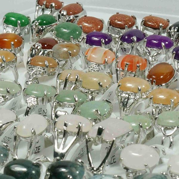 

wholesale bulk jewelry gem stone rings for women men mix tiger eye stone moss agate rose quartz aventurine carnelian, Silver