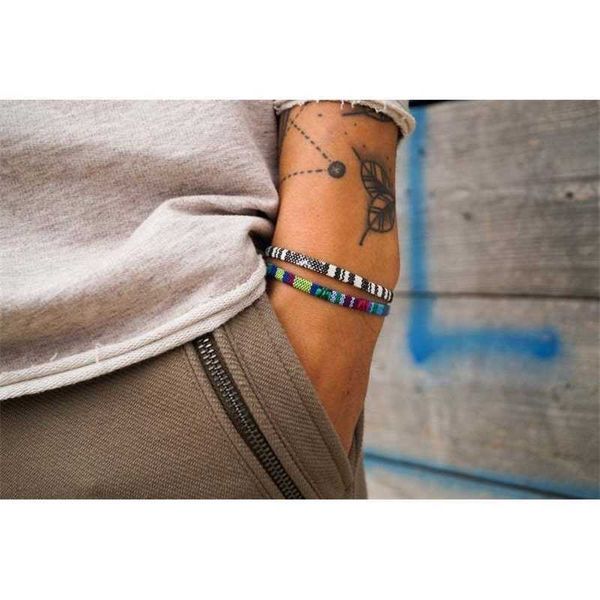 

surfer bracelet set for men & women - handmade boho summer festival jewelry waterproof cotton, Black