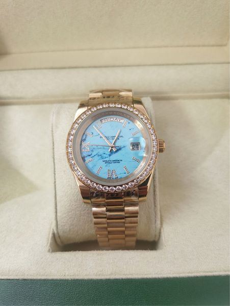 

with original box luxury fashion watches 41mm 18k blue gold diamond dial & bezel 18038 watch automatic men's watch wristwatch 2023, Slivery;brown