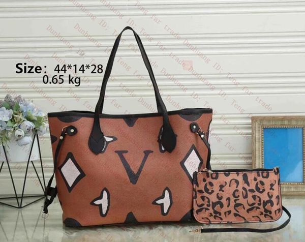 

2pcs/set classic designer tote bag fashion flower pu leather handbags women high capacity composite shopping shoulder bags brown beige walle
