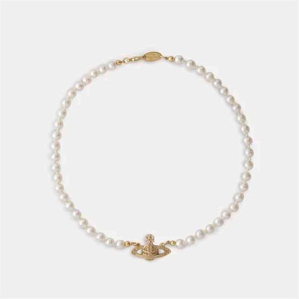 

fashion vivian west queen pearl saturn full diamond necklace classic women's jewelry versatile clavicle lobster clasp chain2035, Silver