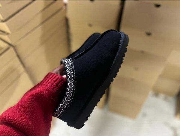 

women tasman slippers chestnut fur slides sheepskin shearling tazz new mules ultra mini platform boots slip-on shoes suede upper comfort fal, Black