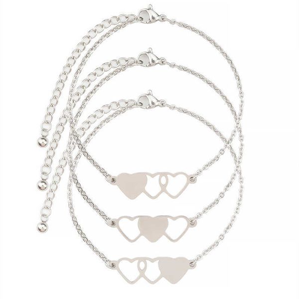 

friends bracelet creative personality stainless steel heart chain bracelet 3-piece set, Golden;silver