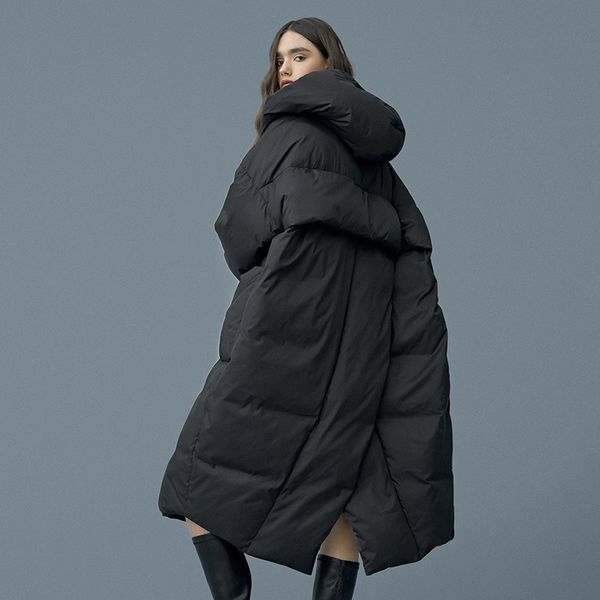 

women's down parkas s- 7xl fashion winter oversize warm duck coat female x-long jacket hooded style thick f192 221119, Black