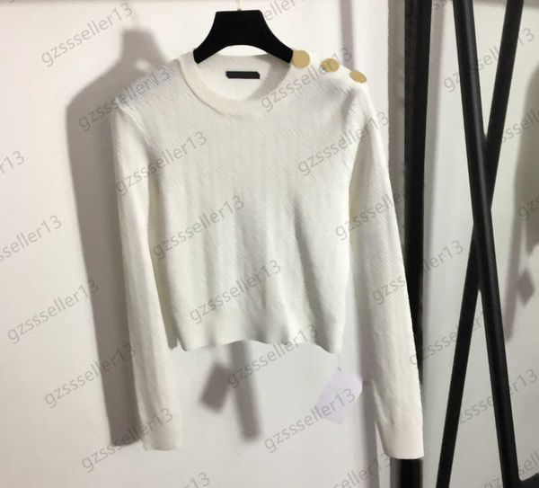 

designer sweater women custom shoulder buckle ornament crew-neck pullovers knit hollow out short long sleeve slim knitwear fashion womens w, White;black