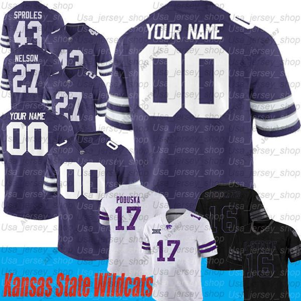 

american college football wear custom kansas state wildcats #2 harry trotter#13 chabastin taylor #22 deuce vaughn #87 nick lenners jerseys, Black