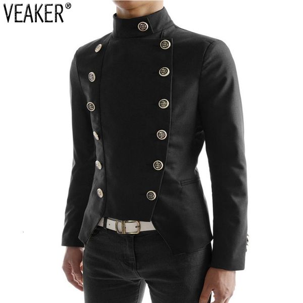 

men's suits blazers slim fit blazers male double breasted solid color nightclub party suit jacket s-2xl 221121, White;black