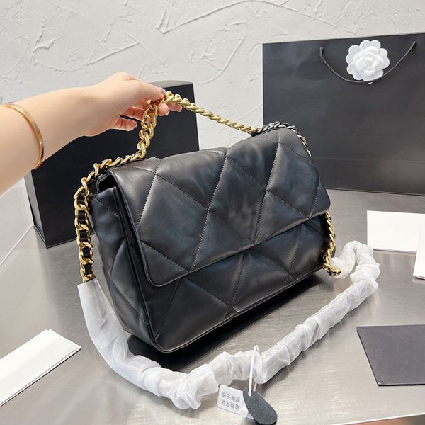 

womens designer 19 series jumbo lambskin quilted bags classic single flap purse aged gold-silver chain crossbody shoulder large capacity des