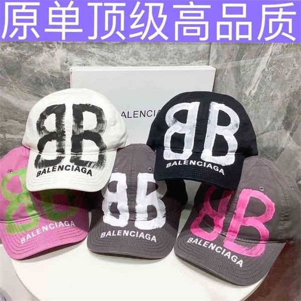 

paris balenciga caps and spring mens new early womens versatile family trend duck tongue hat double b graffiti letter baseball couple style, Blue;gray
