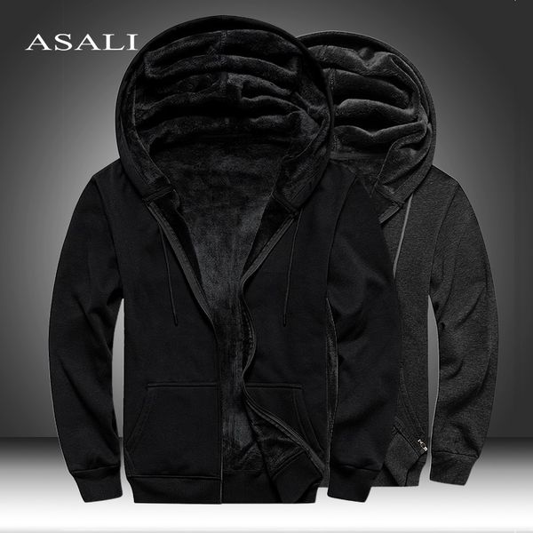 

mens hoodies sweatshirts vests winter thick warm fleece zipper coat sportwear male streetwear 4xl 5x 221121, Black