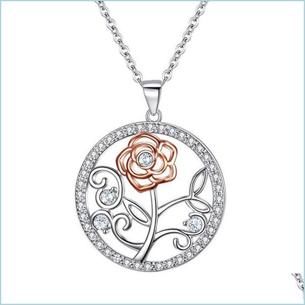 

pendant necklaces crystal flower rose necklace women diamond necklaces pendants wedding gift fashion jewelry drop delivery dhdpv, Silver
