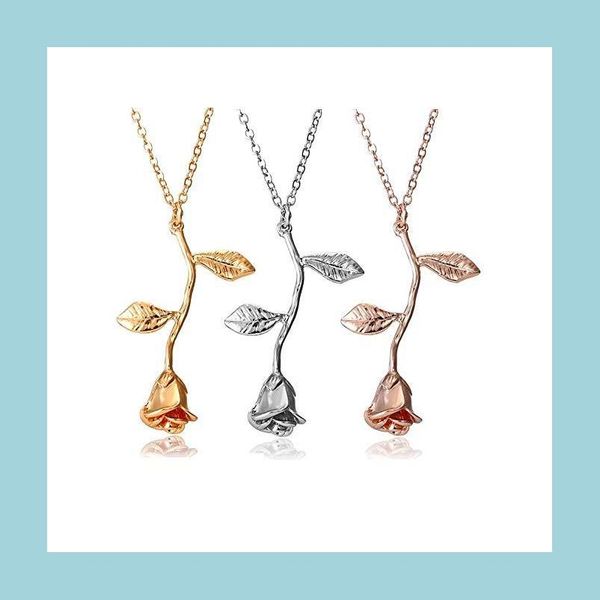 

pendant necklaces rose pendant necklace jewelry sterling sier retro 3d leaf valentines day womens birthday vintage drop delivery nec dhtra, Silver