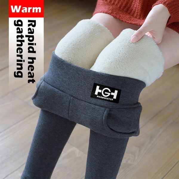 

womens leggings winter thicken lambwool women warm fleece pants female thermal leggins hight waist skinny tights 221121, Black