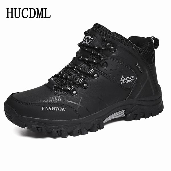 

boots hucdml men's black outdoor non-slip hiking leather waterproof men sneakers work shoes winter plush four seasons 221121