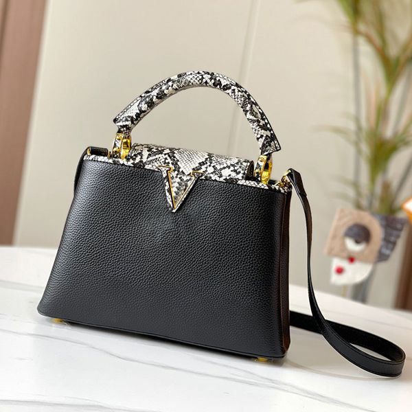 

27cm flap hand bag lady handbags women crossbody messenger bags shoulder bags coin purse granular cow genuine leather snake handle removable