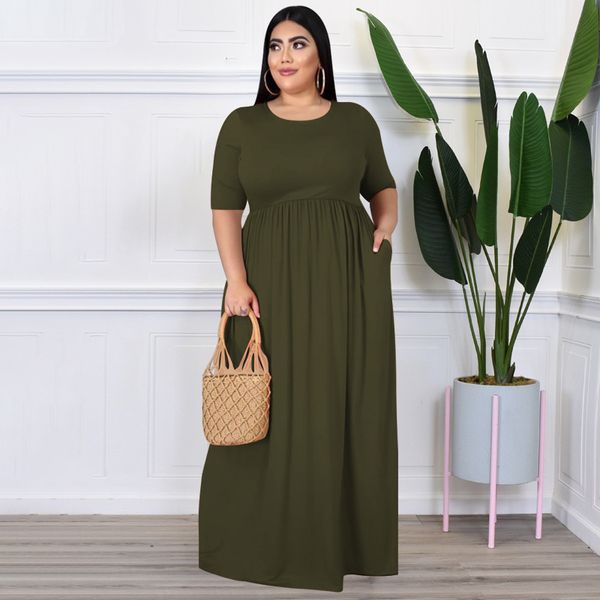 

plus size dresses size loose maxi dres casual solid o neck half sleeve full length party outfit 221121, Black
