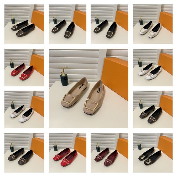 

2022 designer luxury womens flat casual shoes spring autumn metal buckle dress shoe ballet dance leather monograms wedding party loafers mul, Black