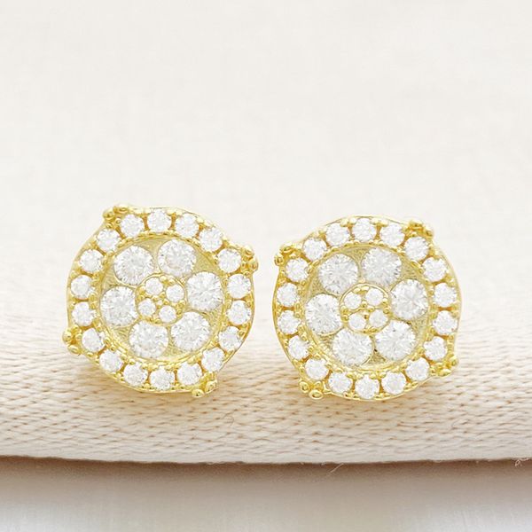 

hip hop fashion earrings jewelry gold plated sterling silver bling moissanite diamond earrings studs nice gift for friends, Golden;silver