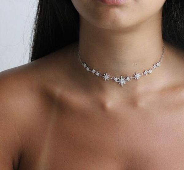 

chokers summer fashion iced out bling cz star starburst charm nchoker necklaces for women delicate statement jewelry wholesale 221121, Golden;silver