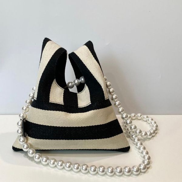 

waist bags brand designer stripe bucket pearl chain shoulder pleated ladies crossbody for women handbag 221119