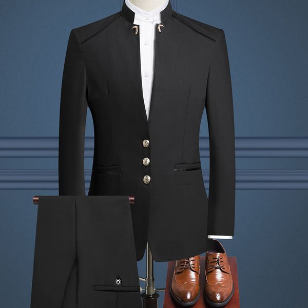 

mens suits blazers style nostalgic clothes zhongshan man wedding solid color gold button especially silm fit tuxedo 221121, White;black