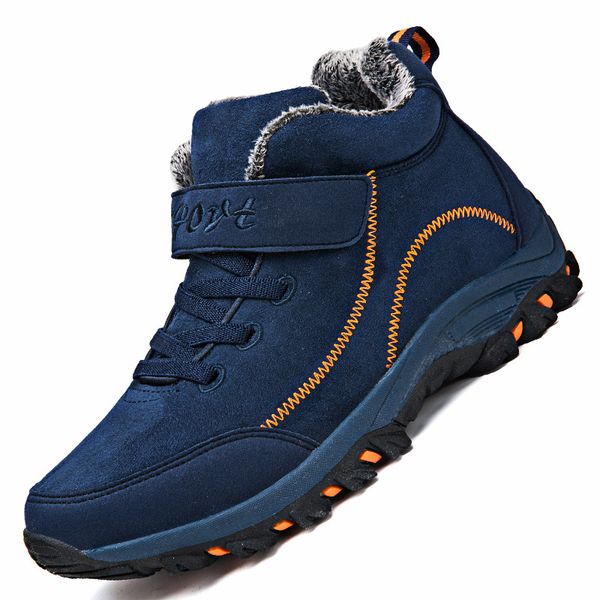 

boots winter men with fur warm snow women non-slip work casual shoes sneakers high rubber ankle plus size 221119, Black