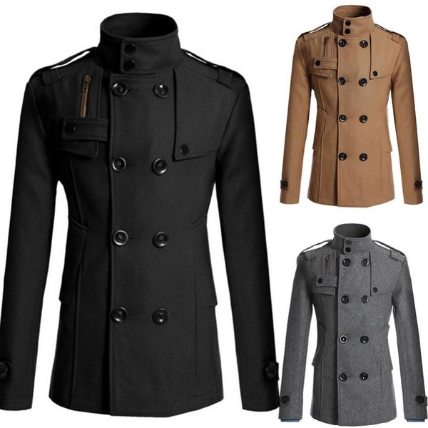 

men's jackets slim men doublebreasted pockets coat long sleeve woolen autumn lapel elechoices m3xl autumn winter collar trench for dail, Black;brown