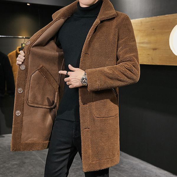 

men's wool blends winter long double sided en coat men fur collar warm trench manteau homme overcoat male blend mid jacket 3xl 221121, Black