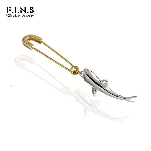 

charm f.i.n.s 1 pc korean 925 sterling silver earring single shark safe pin drop earrings personality pendientes plata 925 221119, Golden