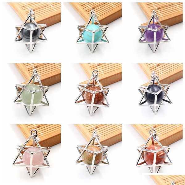 

pendant necklaces eight pointed star pendant necklace 3d geometry with natural stone for men and women drop delivery jewelry necklac dhuif, Silver
